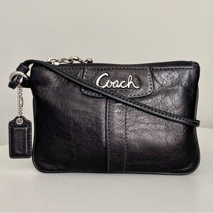 Coach Signature Black Leather Wristlet
